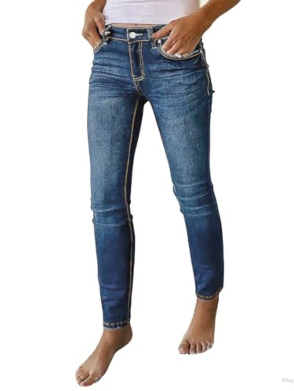 Mid Rise Skinny Jeans High Stretch Tummy Control Denim Pants